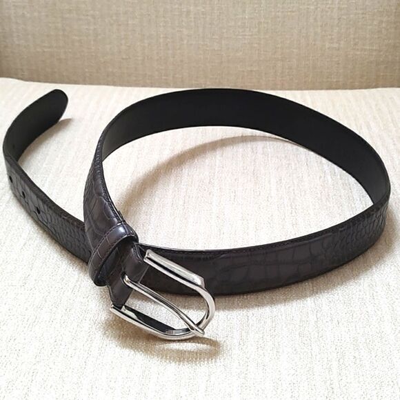 Lauren Ralph Lauren Croc Embossed Gray Leather Belt Silver Buckle Size M - Picture 1 of 11